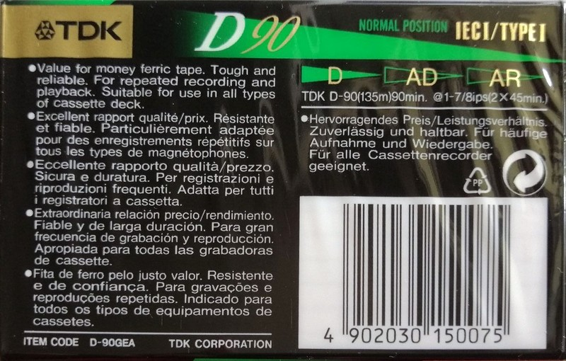 Compact Cassette TDK D 90 "D-90GEA Limited Edition Green" Type I Normal 1995 Europe