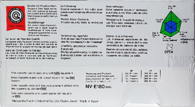 VHS, Video Home System Panasonic SHG 180 "NV-E180SHG" Type I Normal 1986 Europe