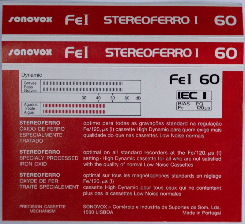 Compact Cassette Sonovox Fe I 60 Type I Normal 1985 Portugal
