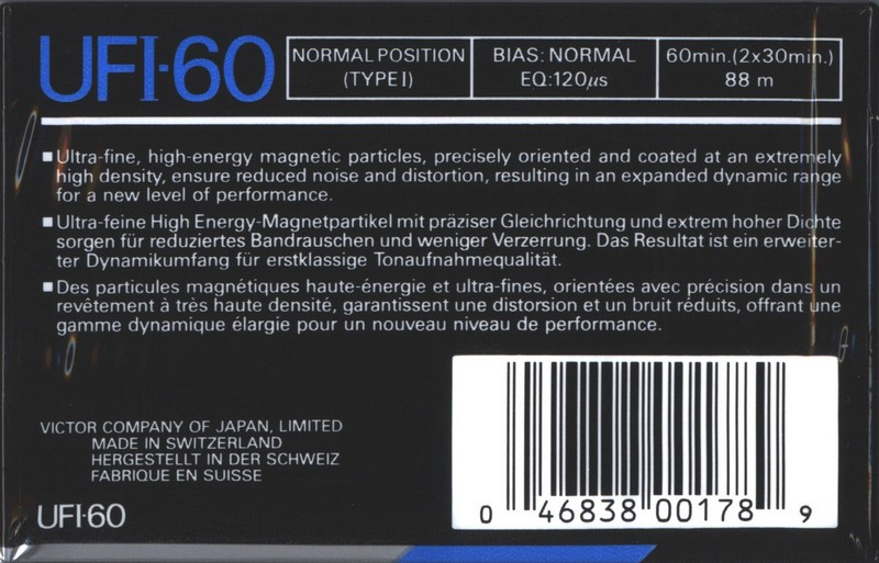 Compact Cassette JVC UFI 60 Type I Normal 1990 North America