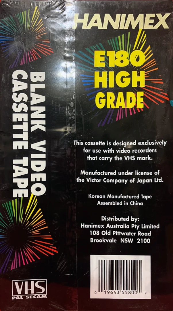 VHS, Video Home System Hanimex 180 Type I Normal USA