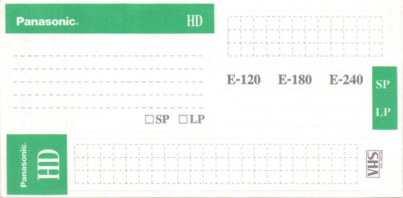 VHS, Video Home System Panasonic Super Hi-Fi HD 240 "NV-E240HFL" Type I Normal Europe