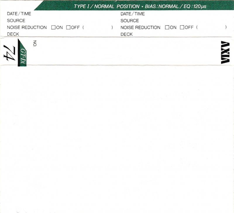 Compact Cassette AXIA GT-Ix 74 "GT-1x B 74" Type I Normal 1989 Japan