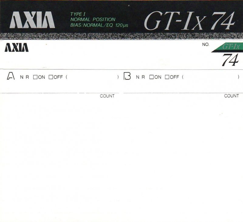 Compact Cassette AXIA GT-Ix 74 "GT-1x B 74" Type I Normal 1989 Japan