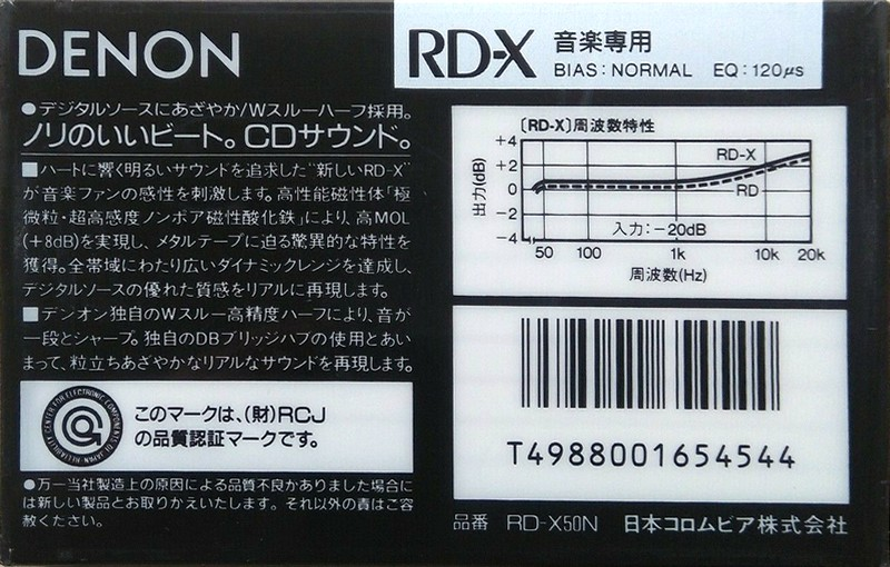 Compact Cassette Denon RD-X 50 "RD-X50N" Type I Normal 1988 Japan