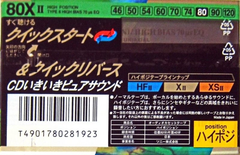 Compact Cassette Sony XII 80 "C-80X2B" Type II Chrome 1994 Japan