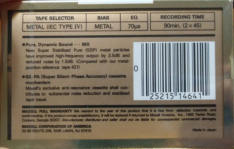 Compact Cassette Maxell MX 90 Type IV Metal 1988 USA