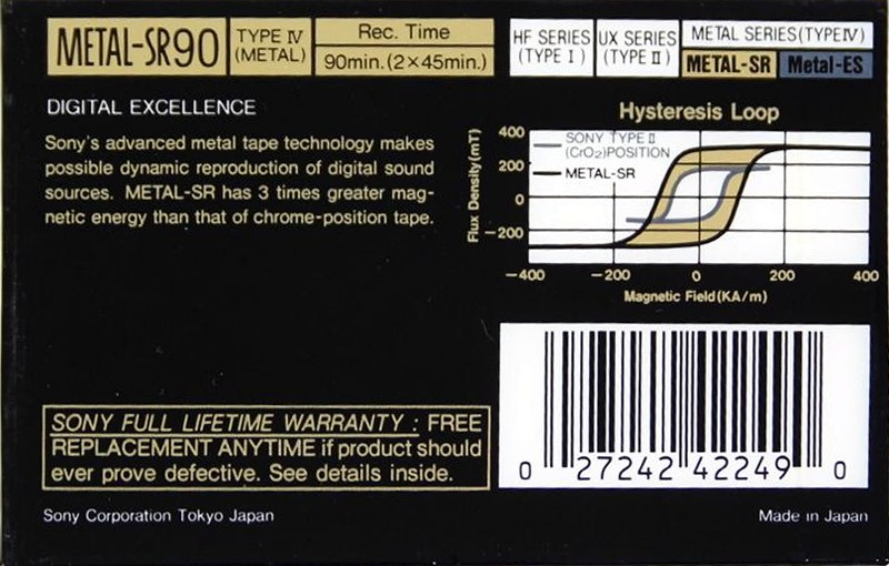 Compact Cassette Sony Metal SR 90 Type IV Metal 1989 USA