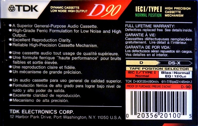 Compact Cassette TDK D 90 Type I Normal 1992 North America