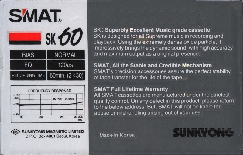 Compact Cassette Smat SK 60 Type I Normal 1988 Europe