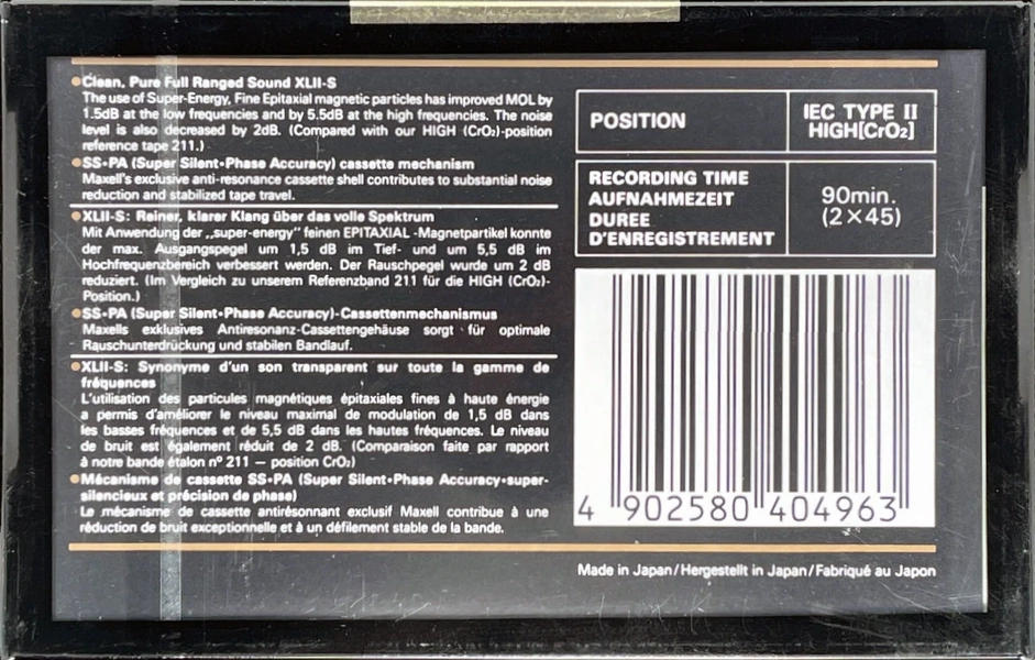 Compact Cassette Maxell XLII-S 90 Type II Chrome 1988 Europe