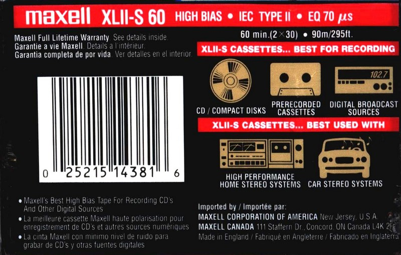 Compact Cassette Maxell XLII-S 60 Type II Chrome 2001 North America