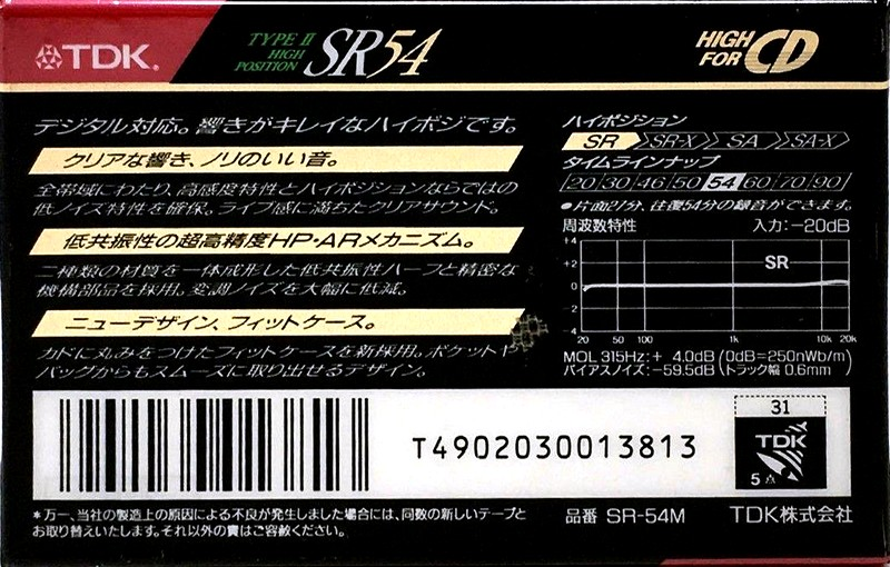 Compact Cassette TDK SR 54 "SR-54M" Type II Chrome 1990 Japan