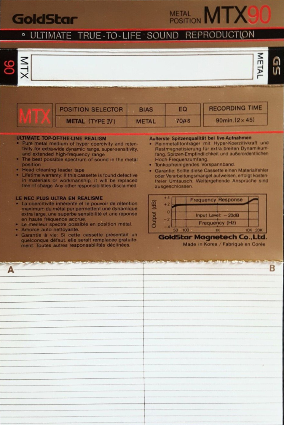 Compact Cassette Goldstar MTX 90 Type IV Metal 1986 Europe