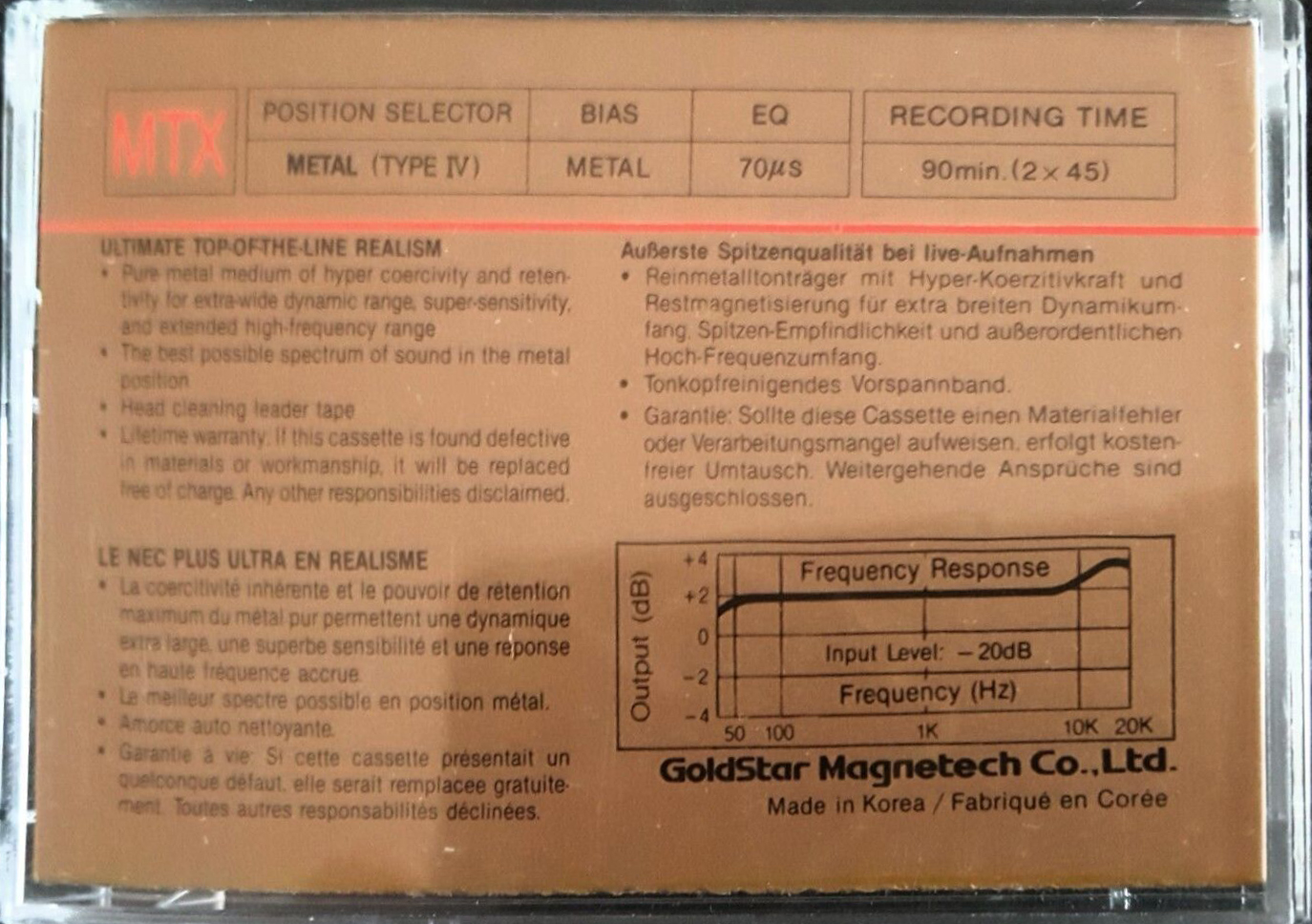 Compact Cassette Goldstar MTX 90 Type IV Metal 1986 Europe