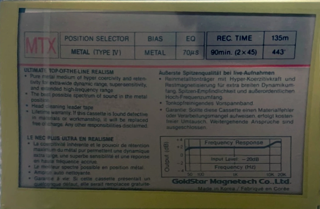 Compact Cassette Goldstar MTX 90 Type IV Metal 1986 Europe