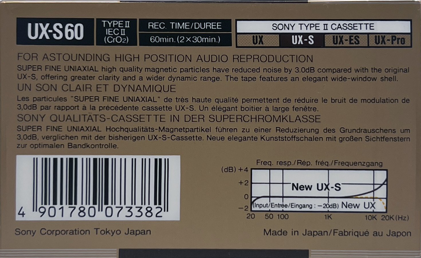 Compact Cassette Sony UX-S 60 Type II Chrome 1988 Europe