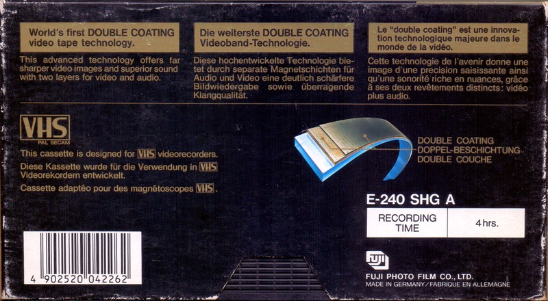 VHS, Video Home System Fuji SHG 240 "E-210 SHG A" Type I Normal Europe