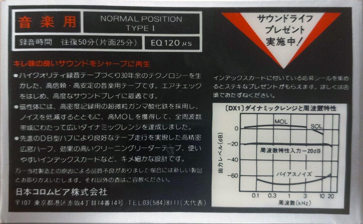 Compact Cassette Denon DX1 50 "Gift Sound Life" Type I Normal 1983 Japan