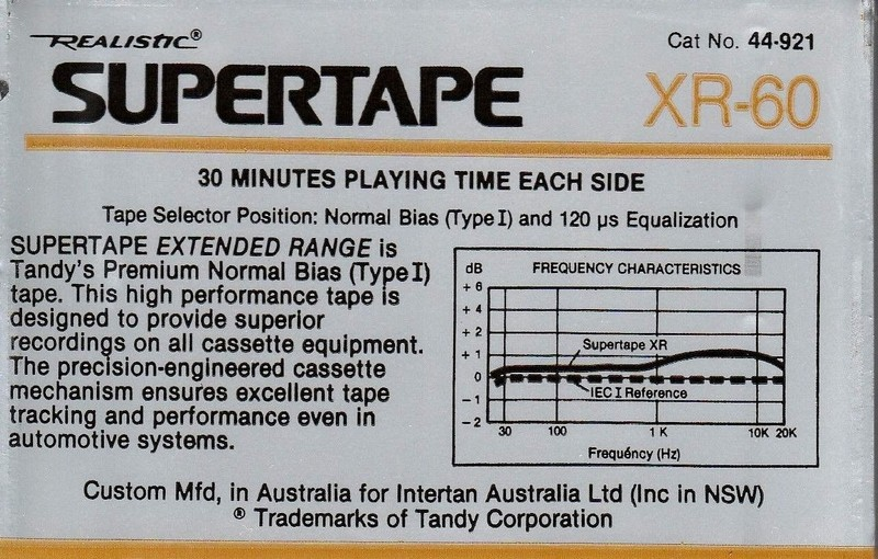 Compact Cassette SUPERTAPE XR 60 Type I Normal 1988 Australia