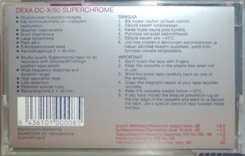 Compact Cassette Dexa DC-X 90 Type II Chrome Finland