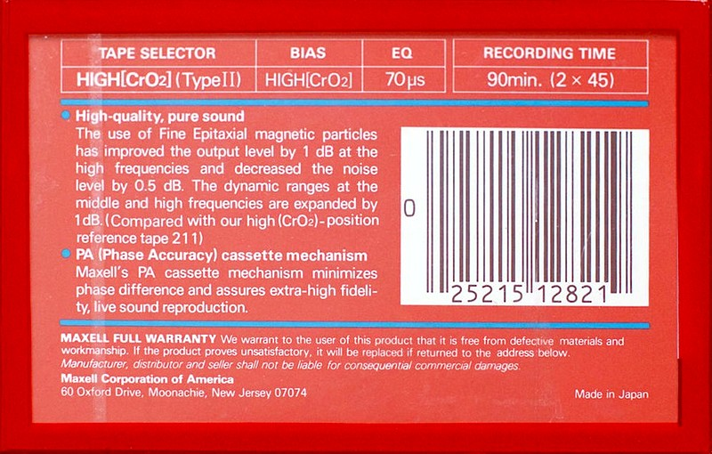 Compact Cassette Maxell UDS 90 "UDS-II" Type II Chrome 1985 USA