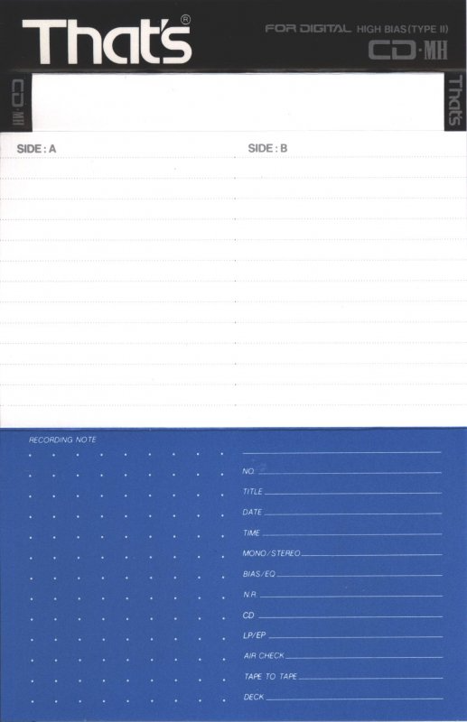 Compact Cassette Thats CD 74 "CD-MH" Type II Chrome 1987 USA