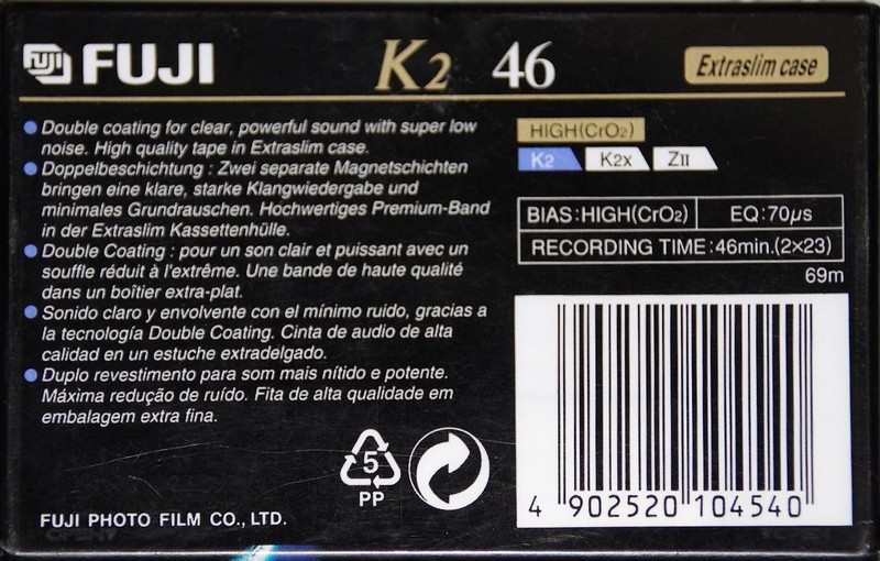 Compact Cassette Fuji K2 46 Type II Chrome 1995 Europe