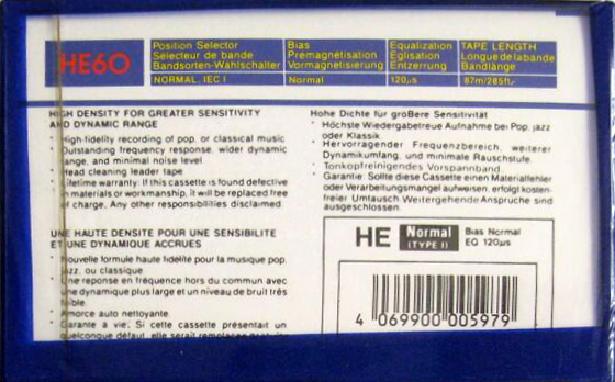 Compact Cassette Unica 60 "HE" Type I Normal Germany