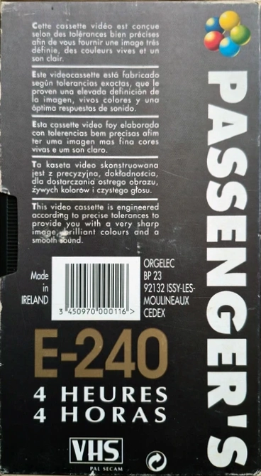 VHS, Video Home System Passenger`s 240 Type I Normal Europe