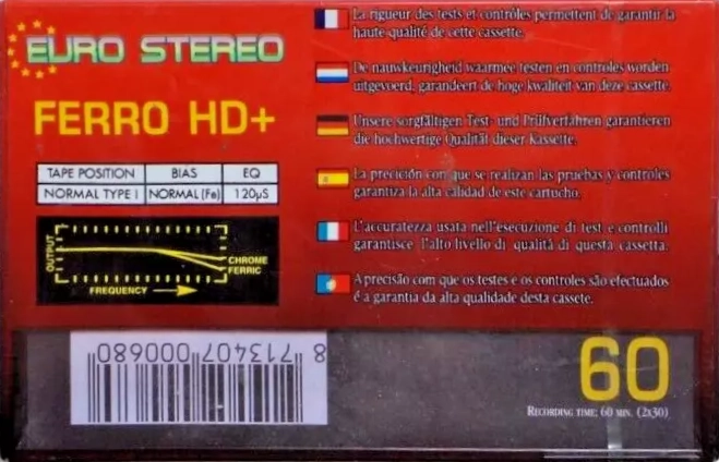 Compact Cassette Euro Stereo HD+ 60 Type I Normal 1993 Europe