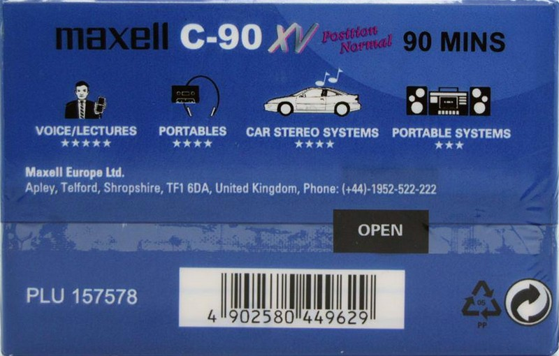 5 pack Maxell XV 90 "PLU 157578" Type I Normal 2002 Europe