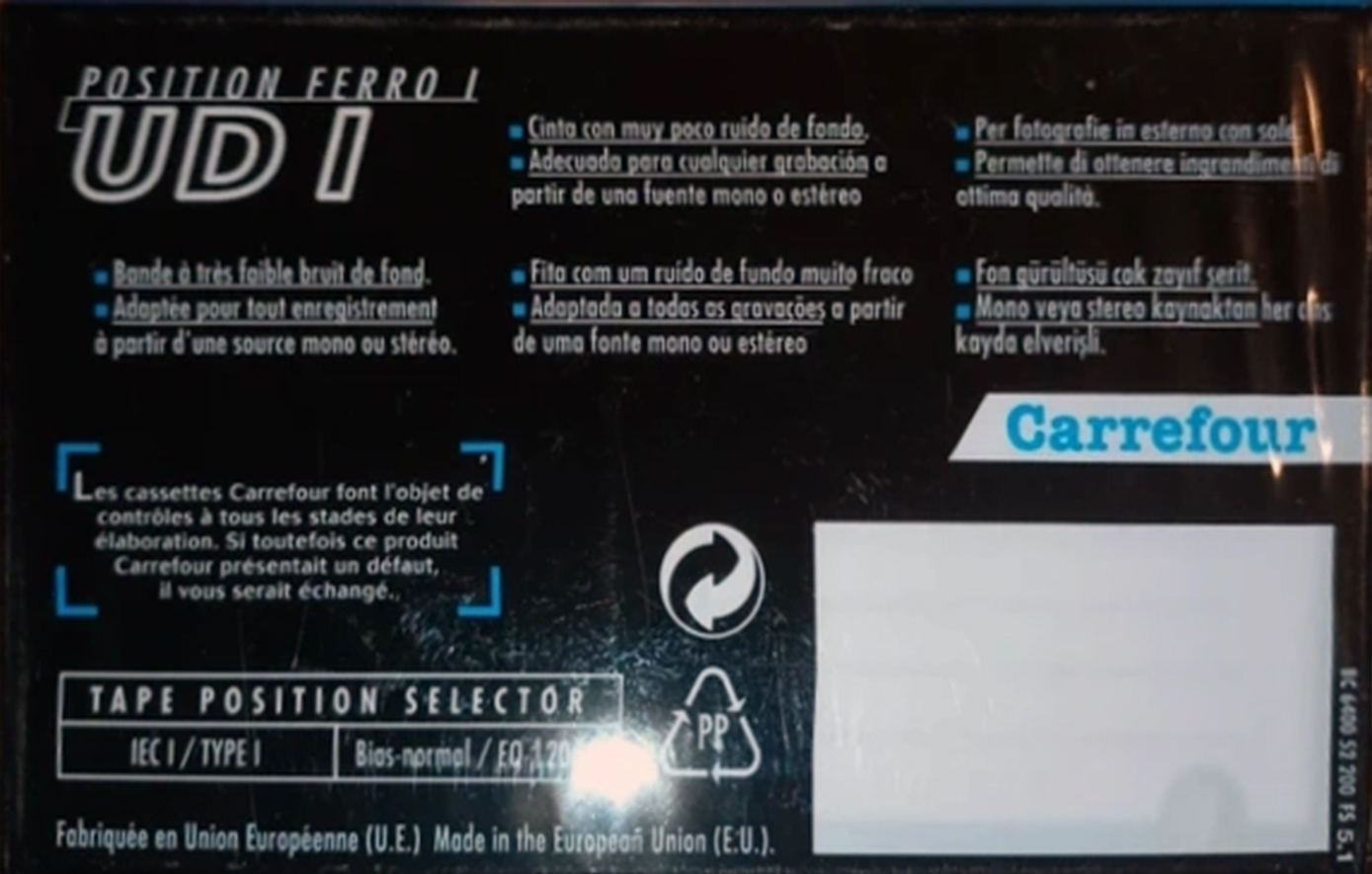 Compact Cassette Carrefour UD I 90 Type I Normal 1999 Europe