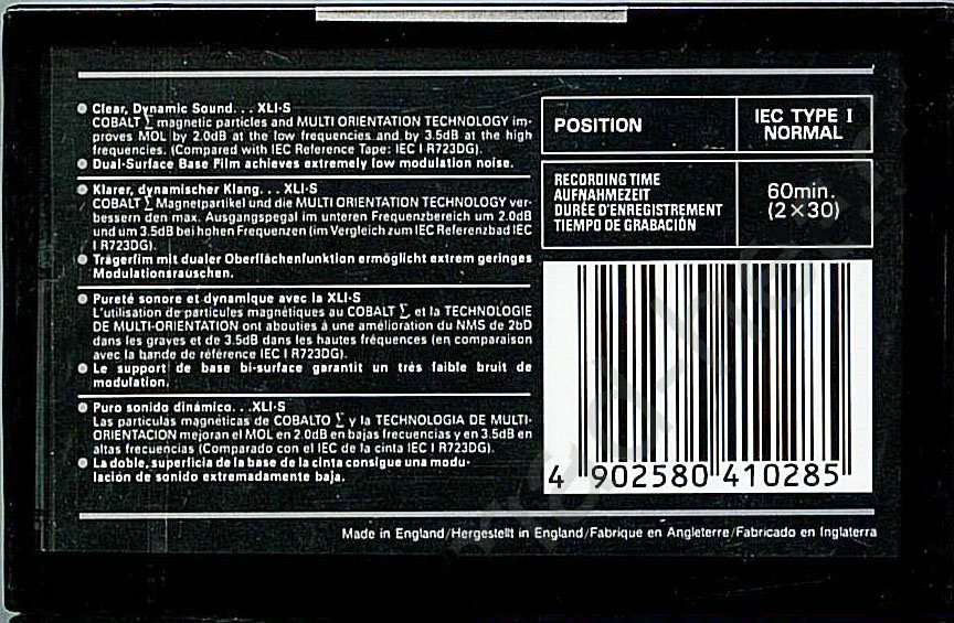 Compact Cassette Maxell XLI-S 60 Type I Normal 1992 Europe