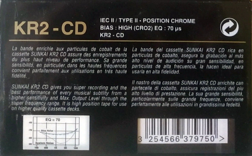 Compact Cassette Sunkai KR2-CD 60 Type II Chrome 1992 Europe
