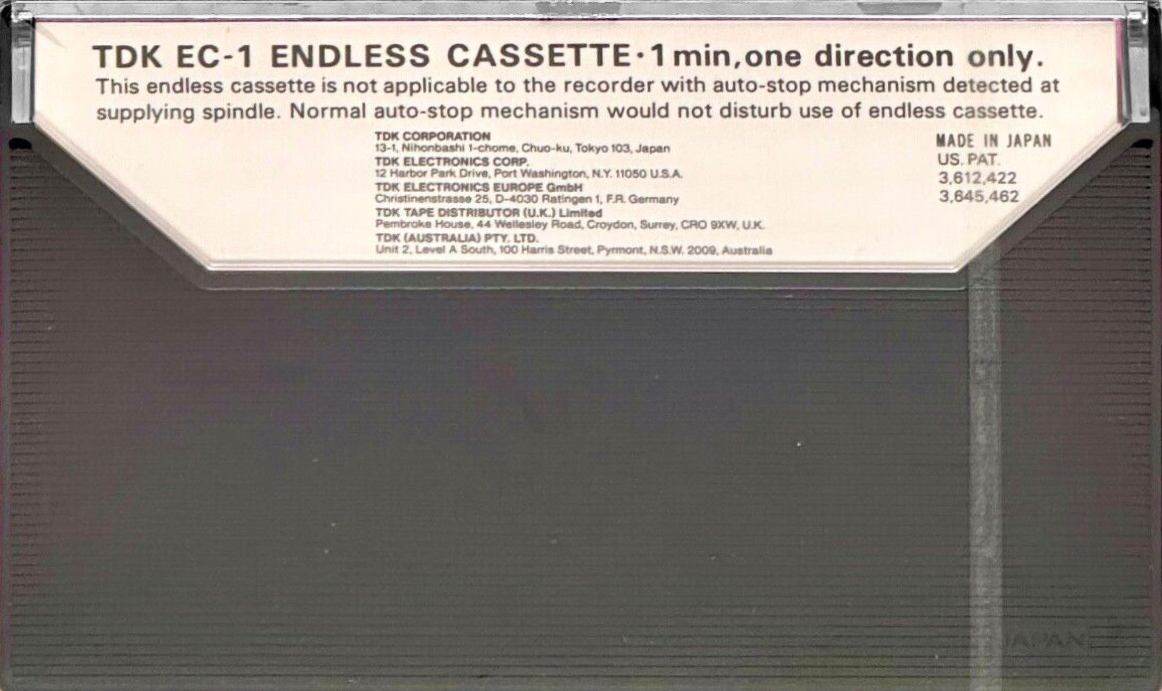 Compact Cassette TDK EC Endless 1 "EC1" Endless Cassette 1974 Worldwide