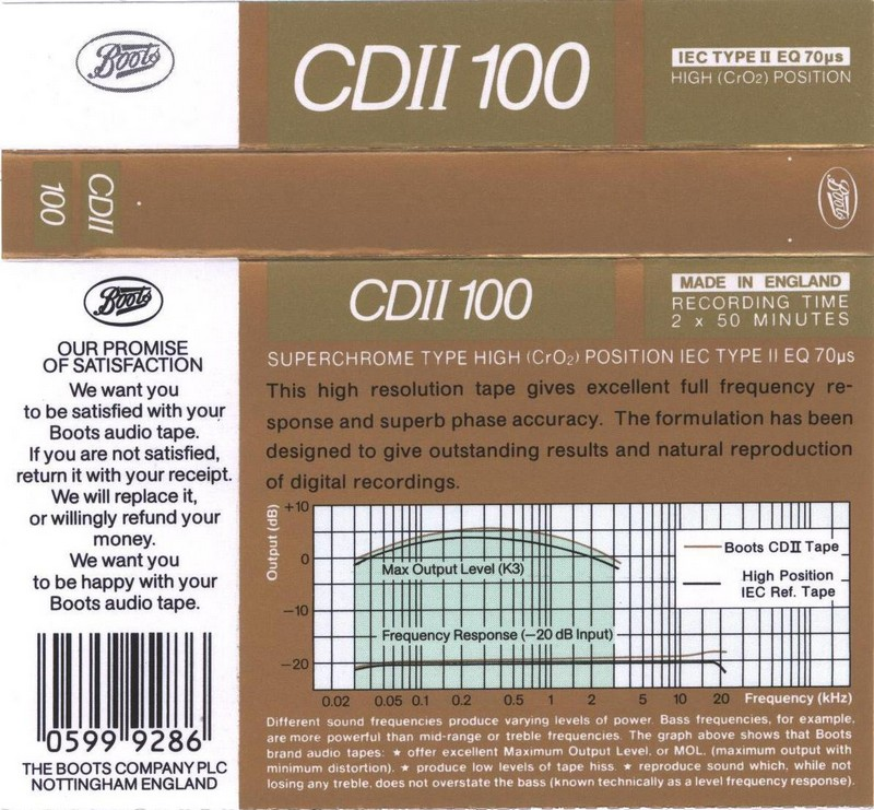 Compact Cassette Boots / Boots Audio CDII 100 Type II Chrome 1989 UK