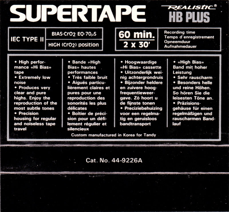 Compact Cassette SUPERTAPE HB Plus 60 "44-9226A" Type II Chrome 1992 Europe