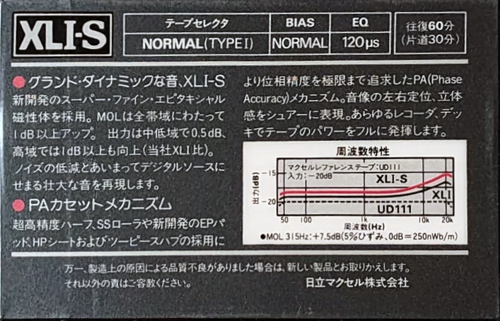 Compact Cassette Maxell XLI-S 60 Type I Normal 1982 Japan