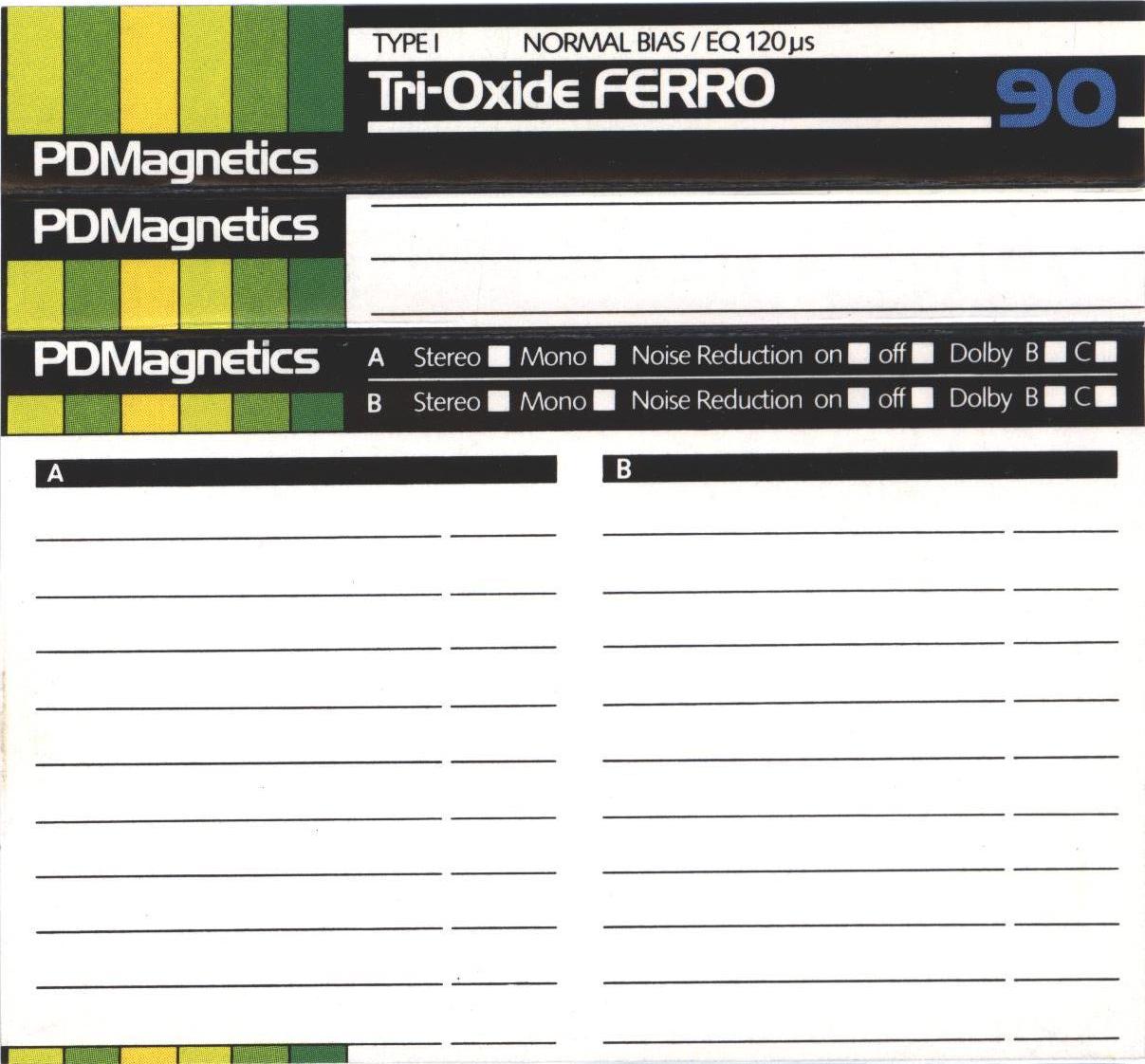 Compact Cassette PDM / PDMagnetics Tri-Oxide Ferro 90 Type I Normal 1983 Europe