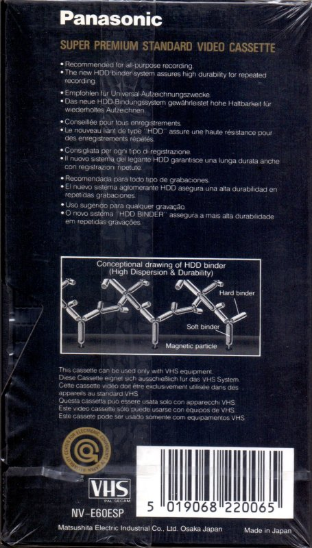 VHS, Video Home System Panasonic SP 60 "NV-E60ESP" Type I Normal Europe