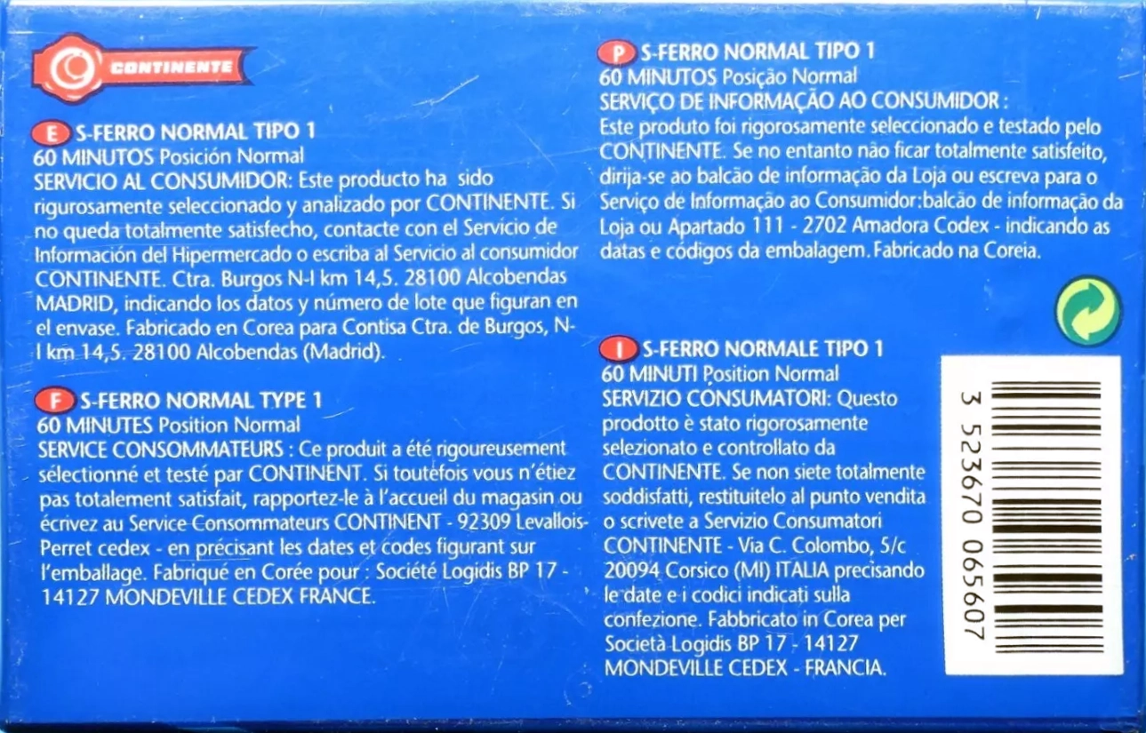 Compact Cassette Continent / Continente S-Ferro 60 Type I Normal Europe