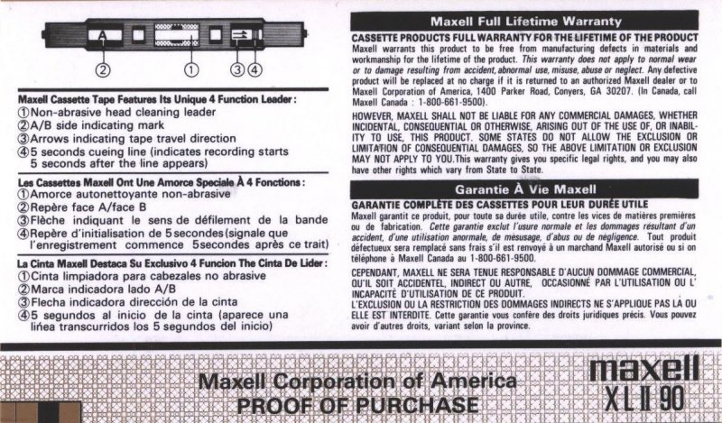 Compact Cassette Maxell XLII 90 Type II Chrome 1997 North America