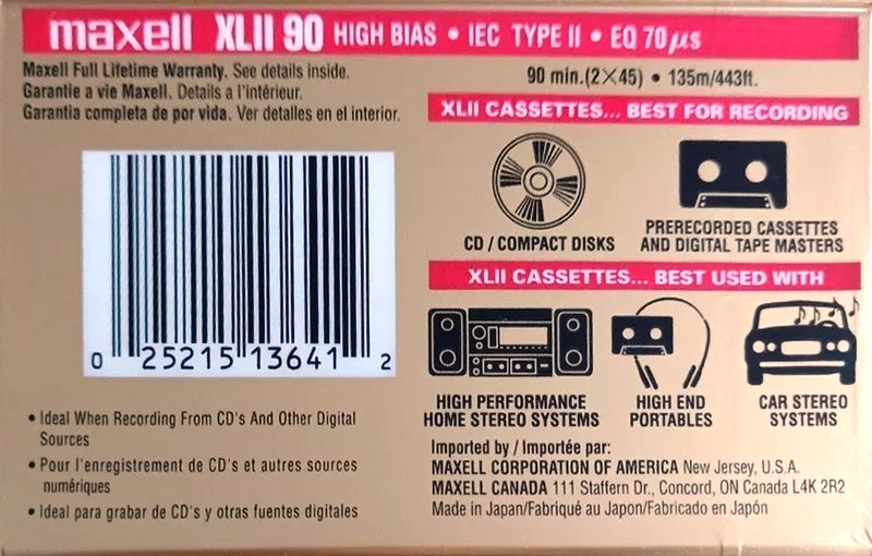 Compact Cassette Maxell XLII 90 Type II Chrome 1997 North America