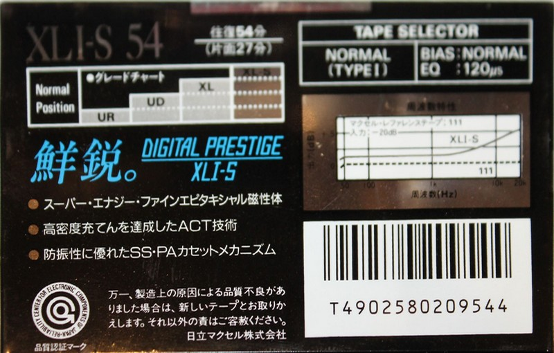Compact Cassette Maxell XLI-S 54 Type I Normal 1990 Japan