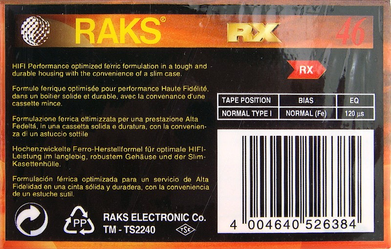 Compact Cassette RAKS RX 46 Type I Normal 1993 Europe