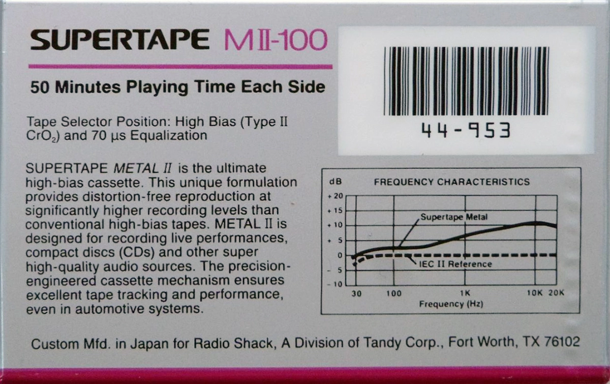Compact Cassette SUPERTAPE MII 100 Type II Chrome 1992 USA