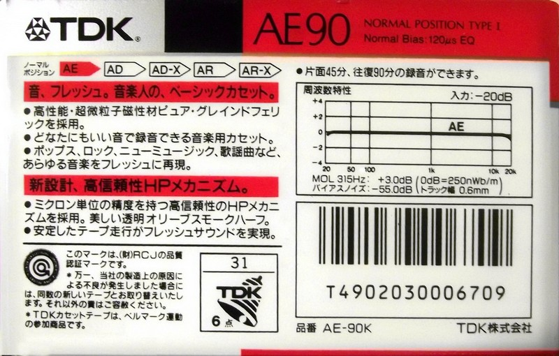 Compact Cassette TDK AE 90 "AE-90K" Type I Normal 1989 Japan