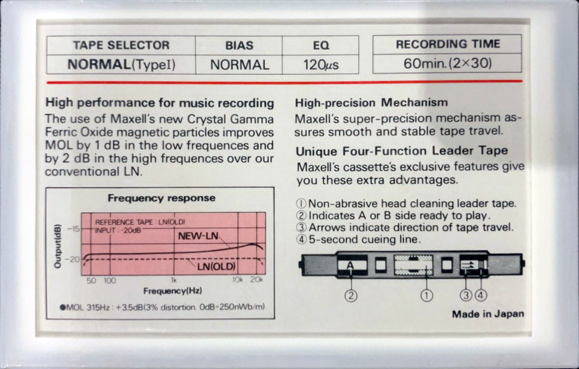 Compact Cassette Maxell LN 60 Type I Normal 1982 Europe
