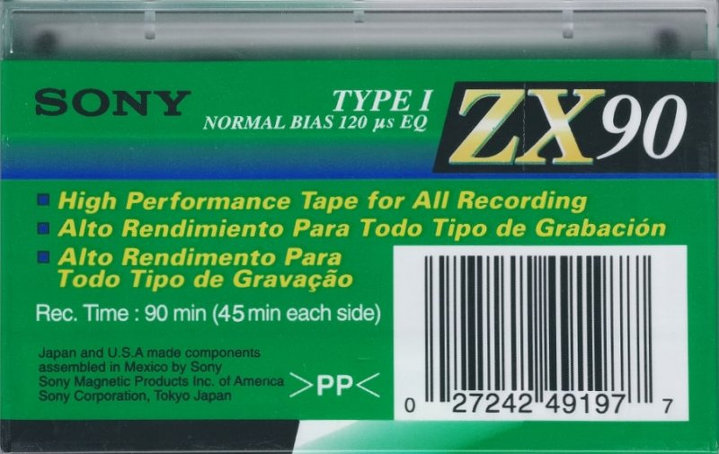 Compact Cassette Sony ZX 90 Type I Normal 1992 North America